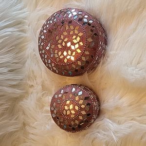 Pink and glass miscellaneous boxes with black felt on the inside good condition